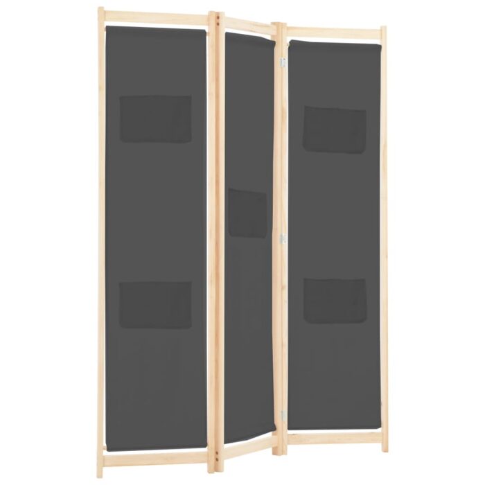 Cloison de séparation 3 panneaux Gris 120x170x4 cm Tissu – Image 2