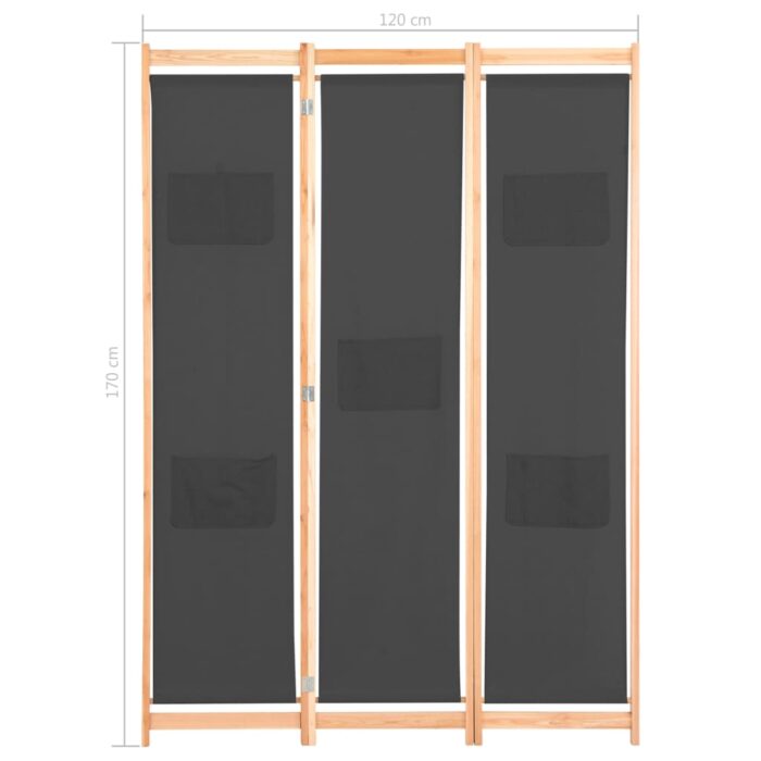 Cloison de séparation 3 panneaux Gris 120x170x4 cm Tissu – Image 7