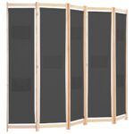 Cloison de séparation 5 panneaux Gris 200 x 170 x 4 cm Tissu – Image 2