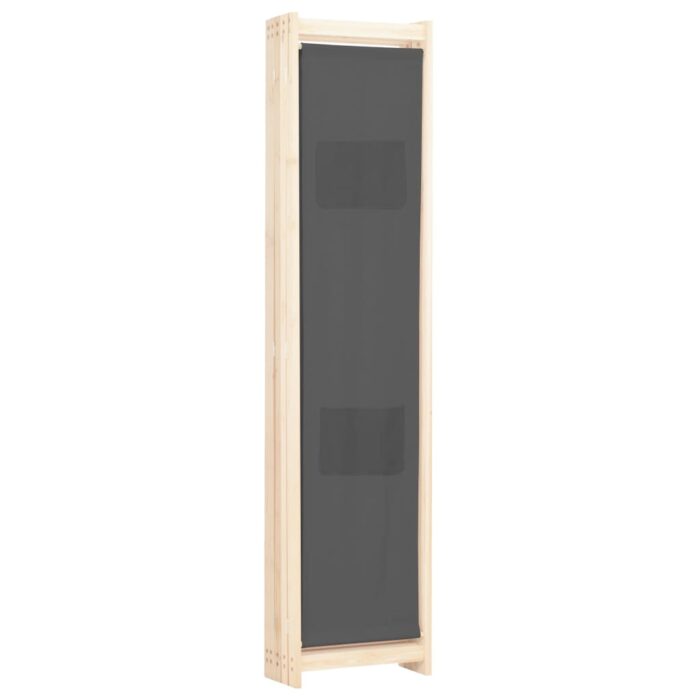 Cloison de séparation 5 panneaux Gris 200 x 170 x 4 cm Tissu – Image 3