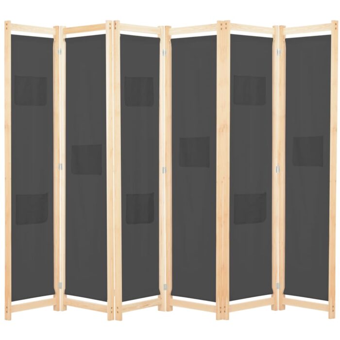 Cloison de séparation 6 panneaux Gris 240 x 170 x 4 cm Tissu – Image 1