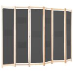 Cloison de séparation 6 panneaux Gris 240 x 170 x 4 cm Tissu – Image 2