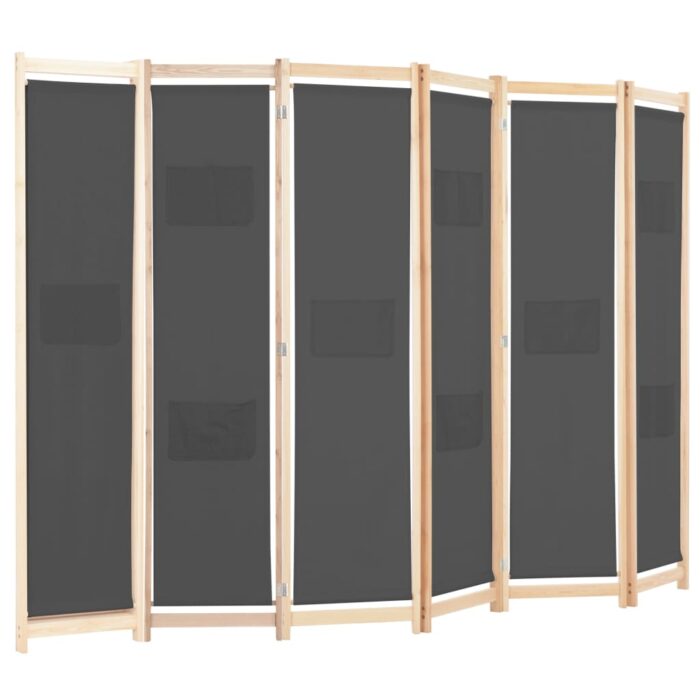 Cloison de séparation 6 panneaux Gris 240 x 170 x 4 cm Tissu – Image 2