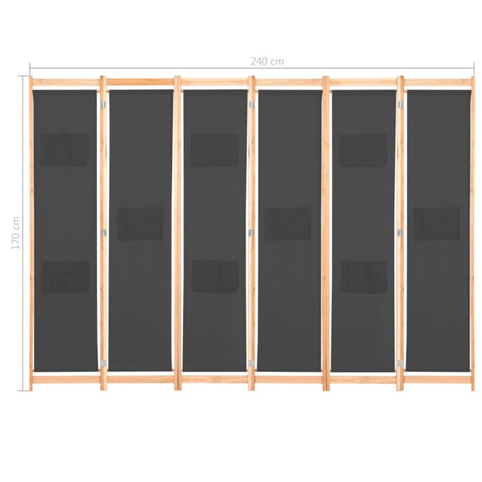 Cloison de séparation 6 panneaux Gris 240 x 170 x 4 cm Tissu – Image 7