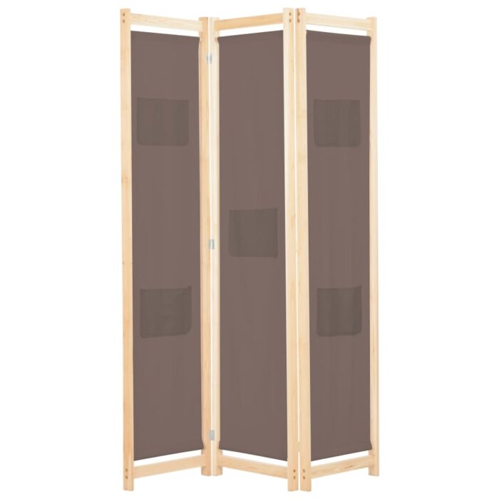 Cloison de séparation 3 panneaux Marron 120x170x4 cm Tissu – Image 1