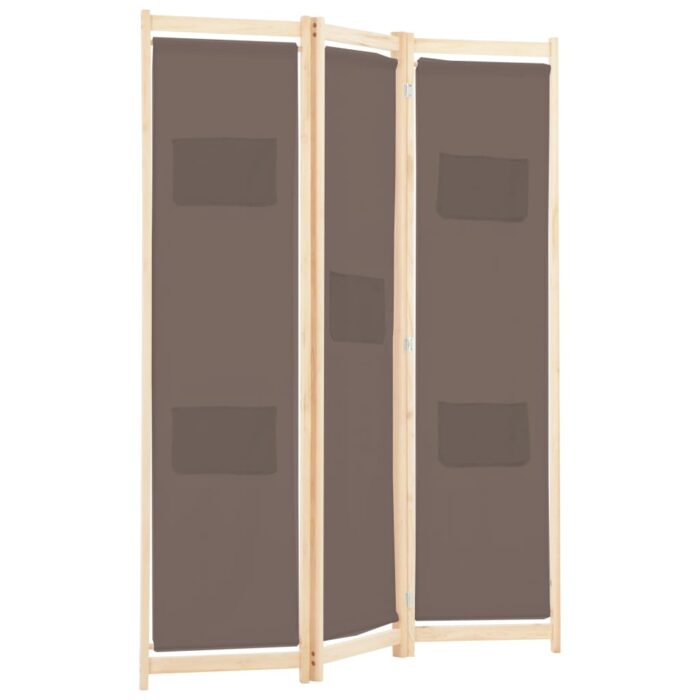 Cloison de séparation 3 panneaux Marron 120x170x4 cm Tissu – Image 2