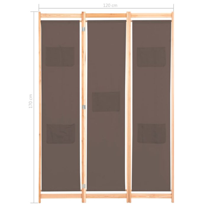 Cloison de séparation 3 panneaux Marron 120x170x4 cm Tissu – Image 7