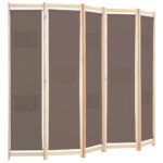 Cloison de séparation 5 panneaux Marron 200 x 170 x 4 cm Tissu – Image 2