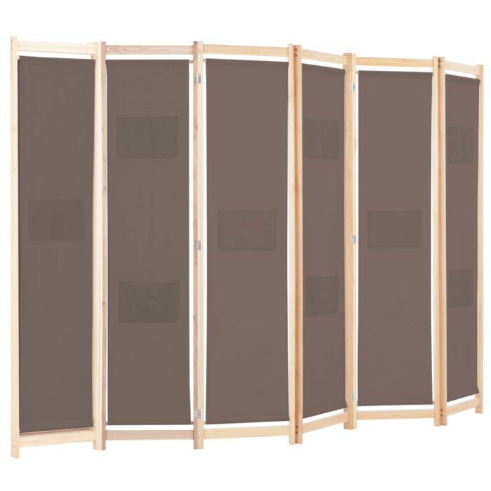 Cloison de séparation 6 panneaux Marron 240 x 170 x 4 cm Tissu – Image 2