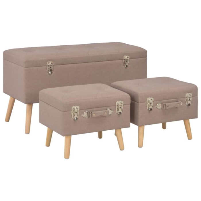 Tabourets de rangement lot de 3 Marron Tissu – Image 1