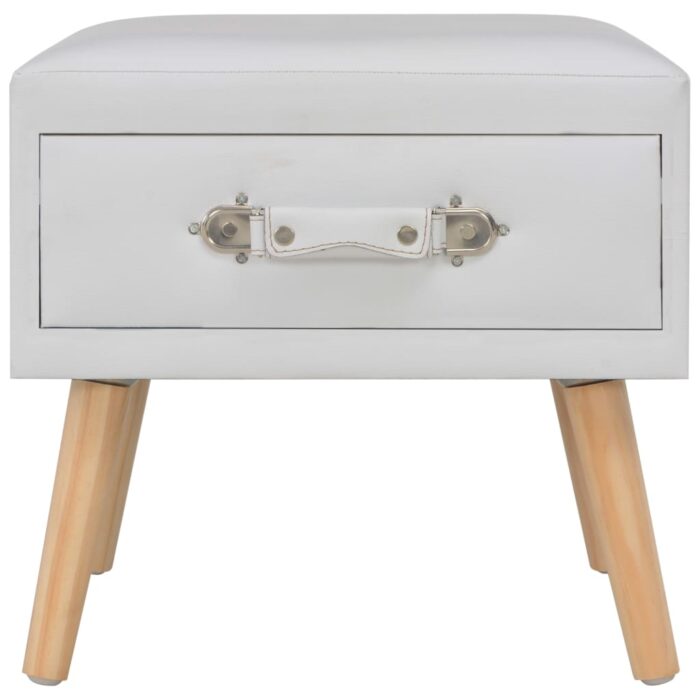 Table de chevet Blanc 40x35x40 cm Similicuir – Image 3