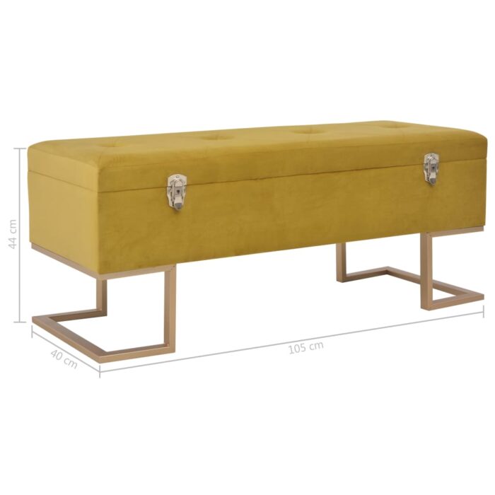 Banc avec compartiment de rangement 105 cm Moutarde Velours – Image 6