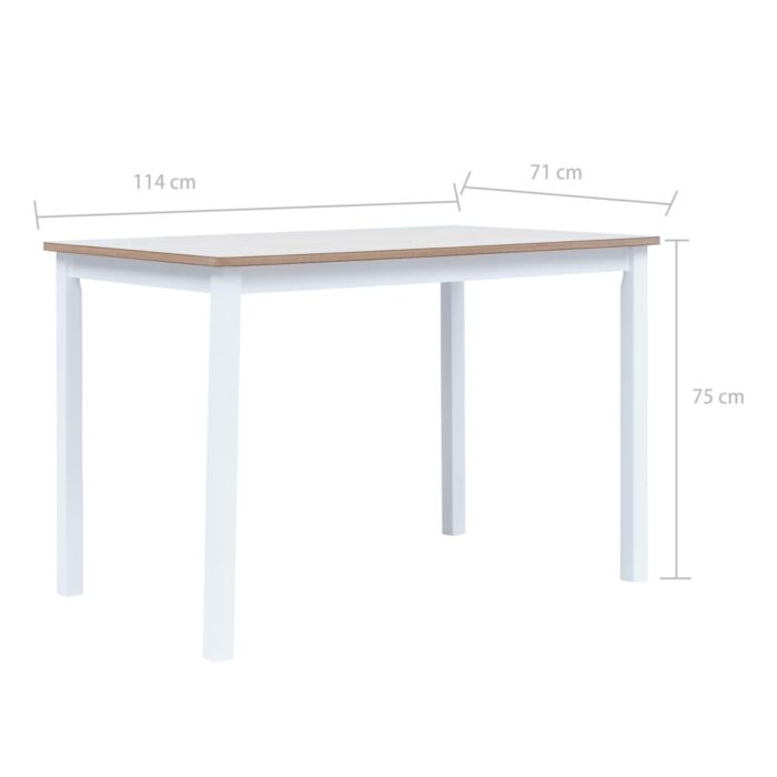 Table à manger Blanc et marron 114x71x75 cm Bois d'hévéa massif – Image 5