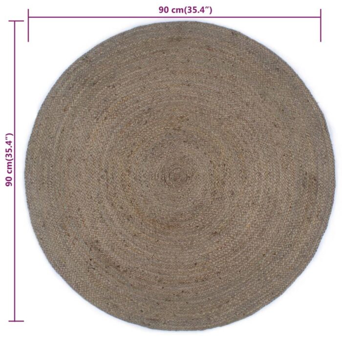 Tapis fait à la main Jute Rond 90 cm Gris – Image 5