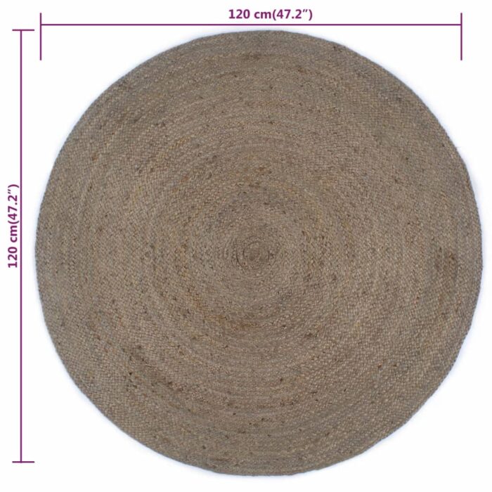 Tapis fait à la main Jute Rond 120 cm Gris – Image 5