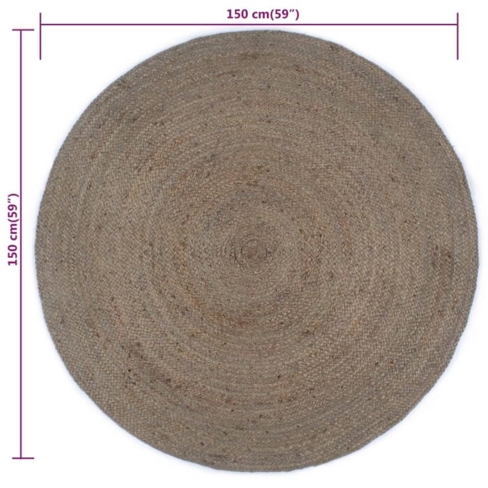 Tapis fait à la main Jute Rond 150 cm Gris – Image 5