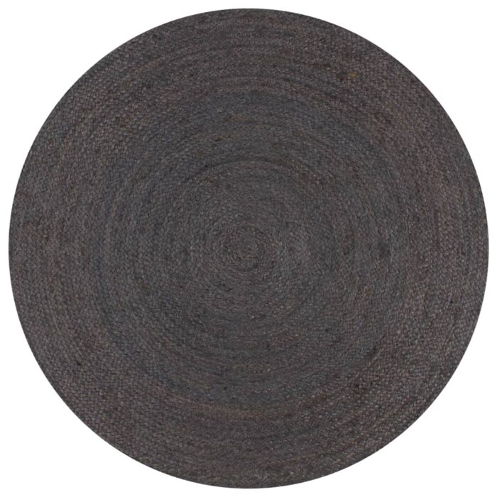 Tapis fait à la main Jute Rond 90 cm Gris foncé – Image 1