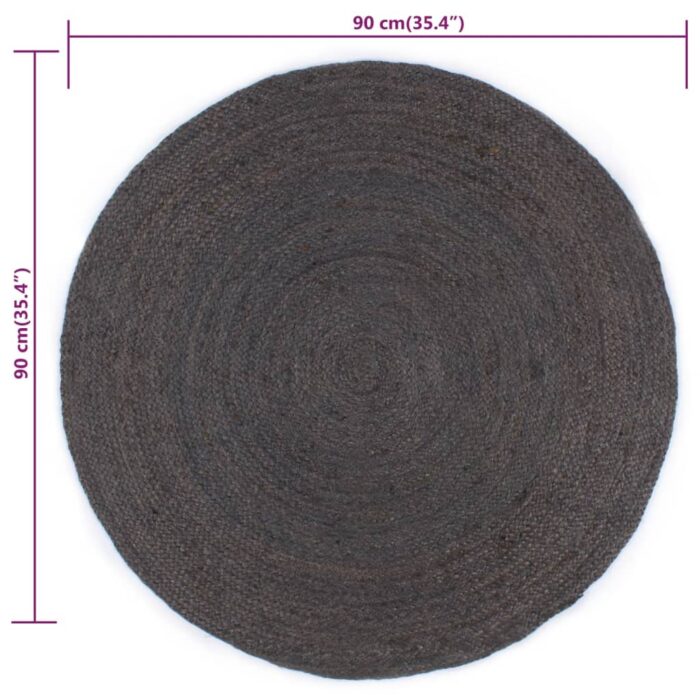 Tapis fait à la main Jute Rond 90 cm Gris foncé – Image 5