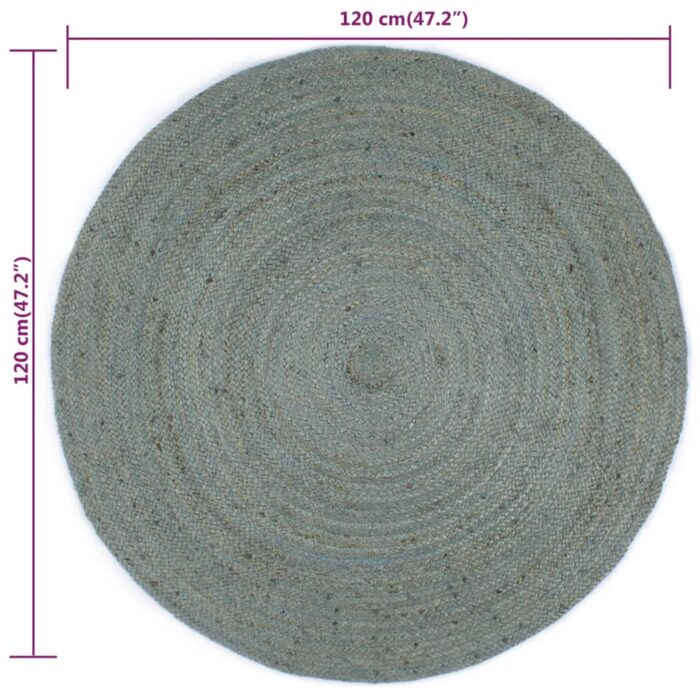 Tapis fait à la main Jute Rond 120 cm Vert olive – Image 5
