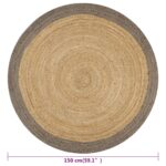 Tapis fait à la main Jute avec bord gris 150 cm – Image 5