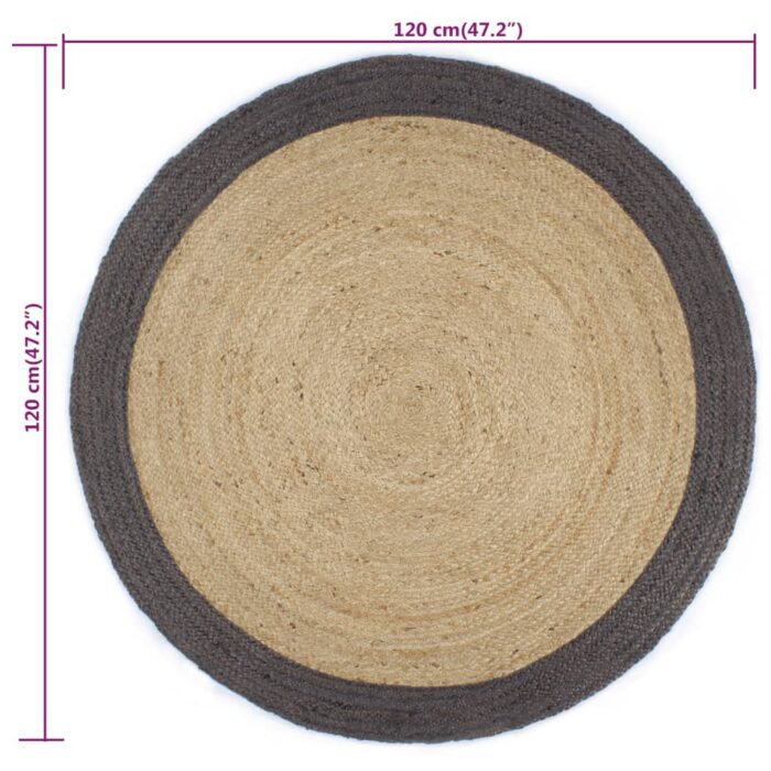 Tapis fait à la main Jute avec bord gris foncé 120 cm – Image 5