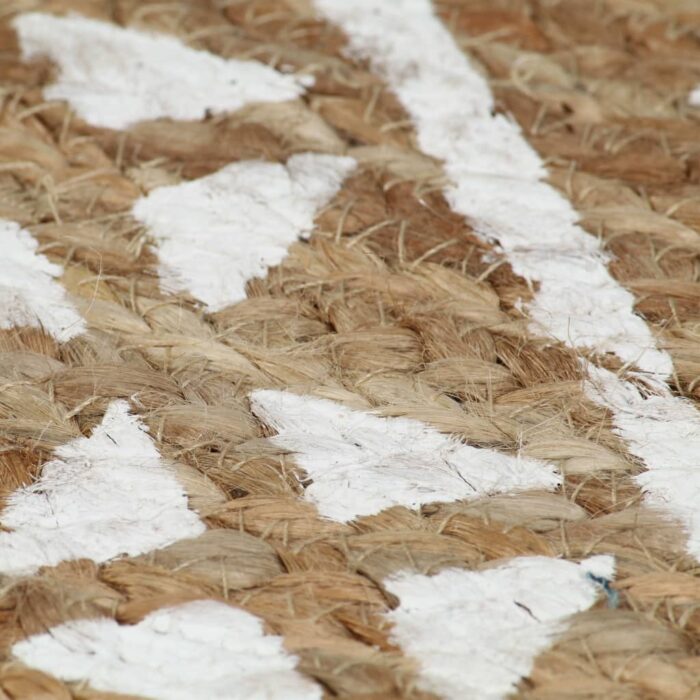 Tapis fait à la main Jute avec imprimé blanc 90 cm – Image 2