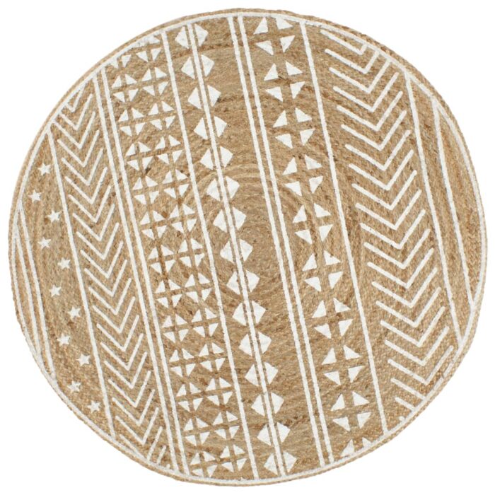 Tapis fait à la main Jute avec imprimé blanc 150 cm – Image 1