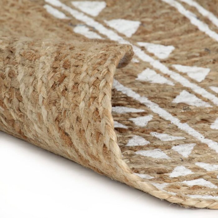 Tapis fait à la main Jute avec imprimé blanc 150 cm – Image 3