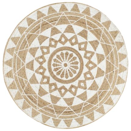 Tapis fait à la main Jute avec imprimé blanc 90 cm
