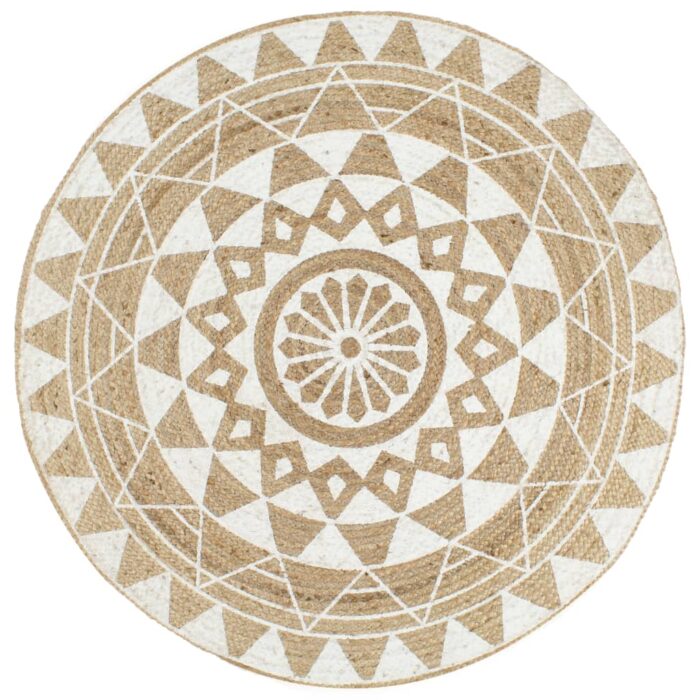 VXL8718475733348_a_en_hd_1.jpg Tapis fait à la main Jute avec imprimé blanc 90 cm – Image 1