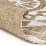 Tapis fait à la main Jute avec imprimé blanc 90 cm – Image 3