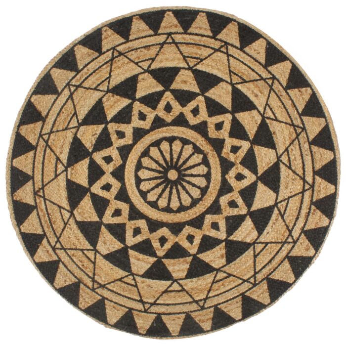 Tapis fait à la main Jute avec imprimé noir 120 cm – Image 1