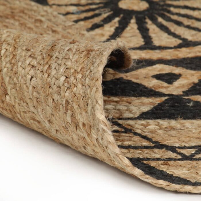 Tapis fait à la main Jute avec imprimé noir 120 cm – Image 3