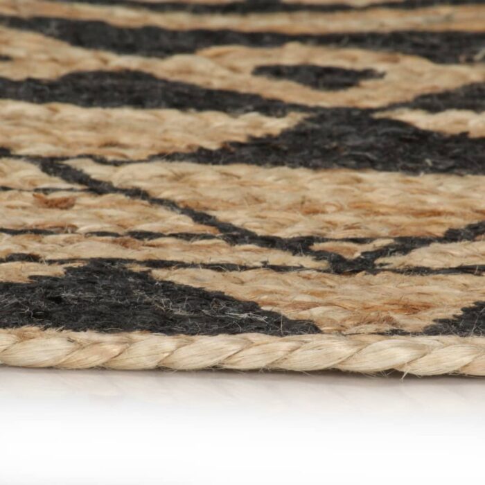 Tapis fait à la main Jute avec imprimé noir 120 cm – Image 4