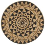Tapis fait à la main Jute avec imprimé noir 150 cm