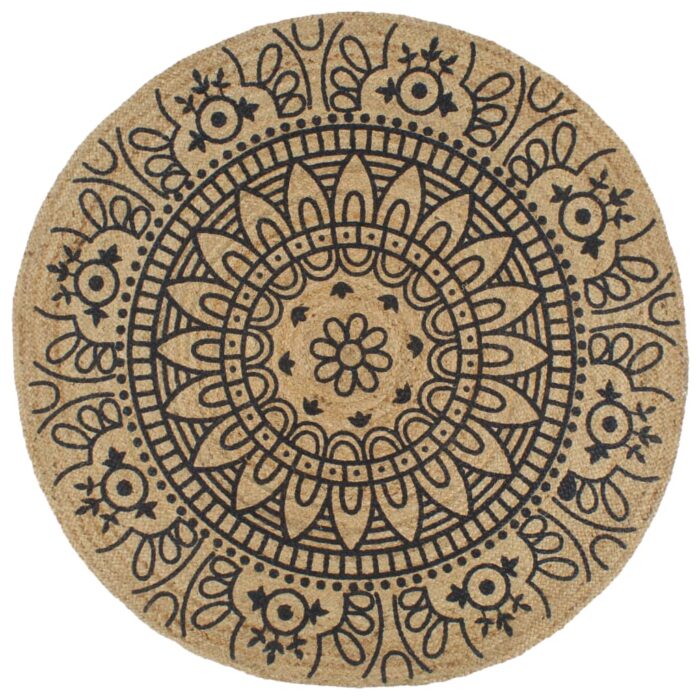 Tapis fait à la main Jute avec imprimé bleu foncé 150 cm – Image 1
