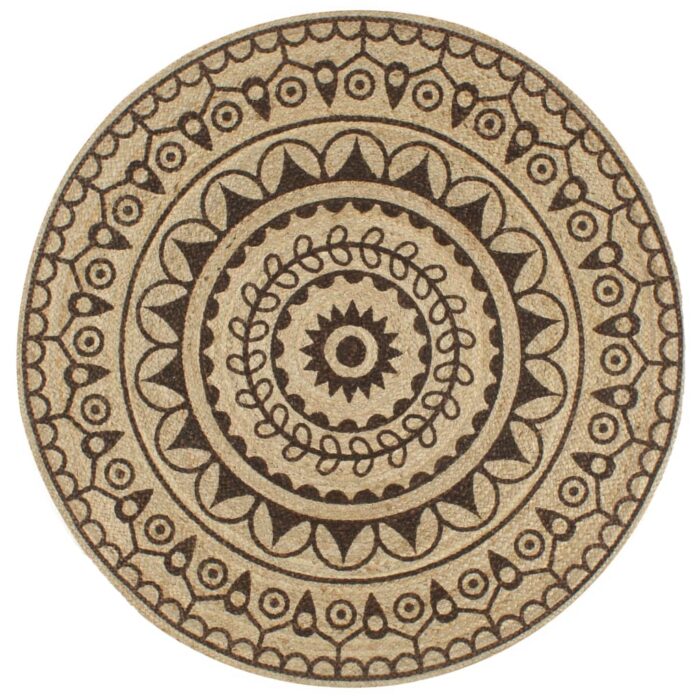 Tapis fait à la main Jute avec imprimé marron foncé 120 cm – Image 1