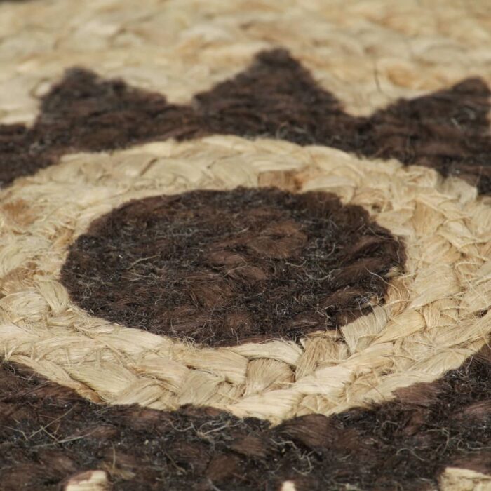Tapis fait à la main Jute avec imprimé marron foncé 120 cm – Image 2