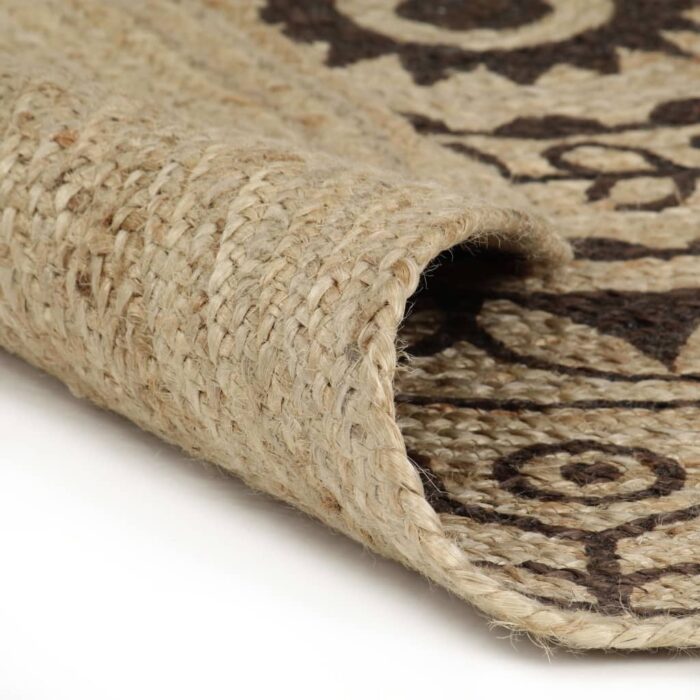 Tapis fait à la main Jute avec imprimé marron foncé 120 cm – Image 3