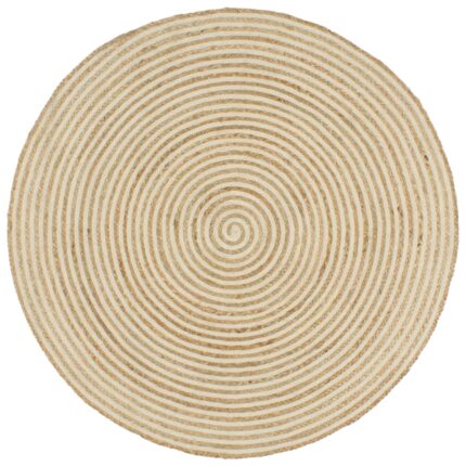 Tapis fait à la main Jute avec design de spirale Blanc 90 cm