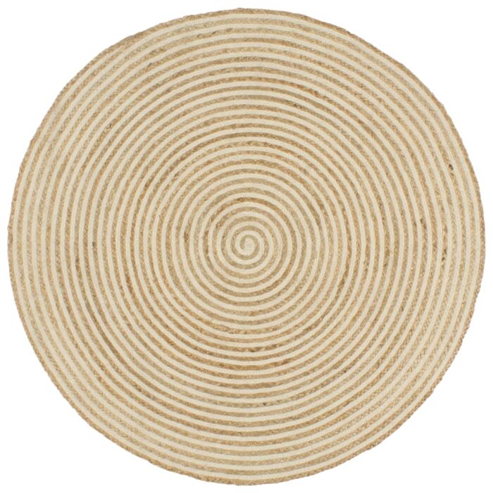 VXL8718475733553_a_en_hd_1.jpg Tapis fait à la main Jute avec design de spirale Blanc 90 cm – Image 1