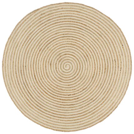 Tapis fait à la main Jute avec design de spirale Blanc 120 cm