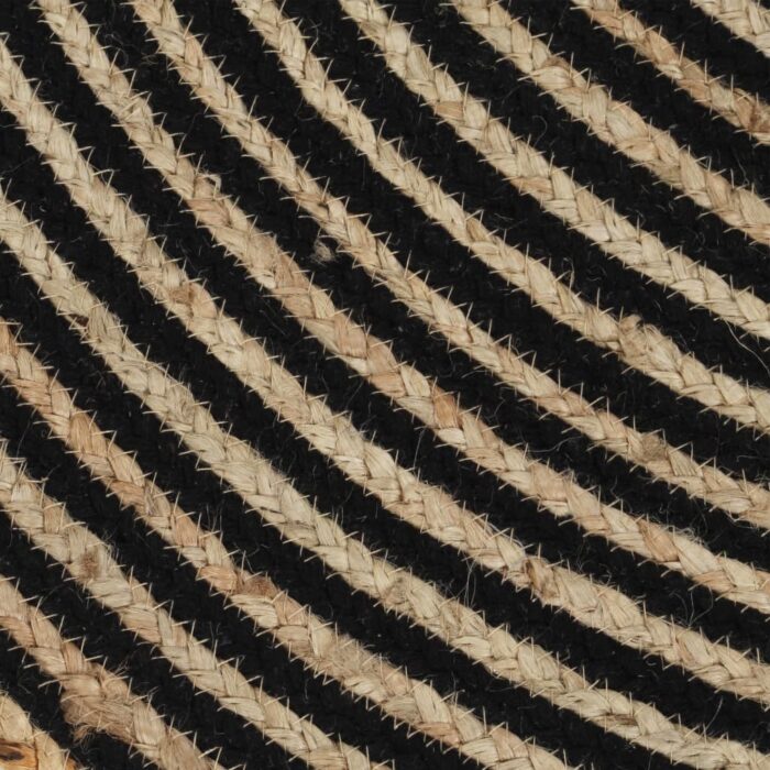 Tapis fait à la main Jute avec design de spirale Noir 90 cm – Image 2