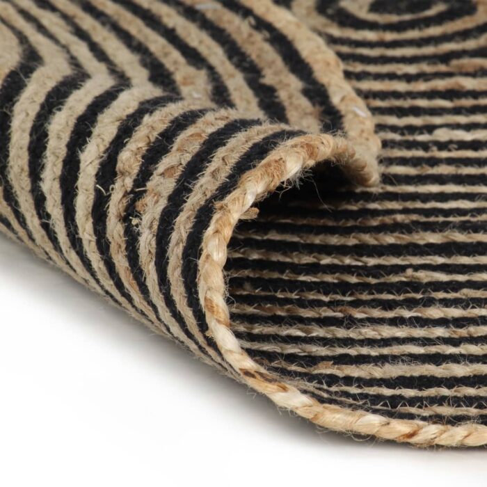 Tapis fait à la main Jute avec design de spirale Noir 90 cm – Image 3