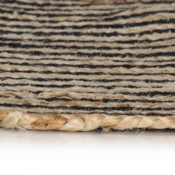 Tapis fait à la main Jute avec design de spirale Noir 90 cm – Image 4