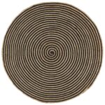 Tapis fait à la main Jute avec design de spirale Noir 150 cm