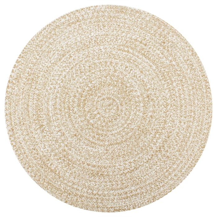Tapis fait à la main Jute Blanc et naturel 120 cm – Image 1