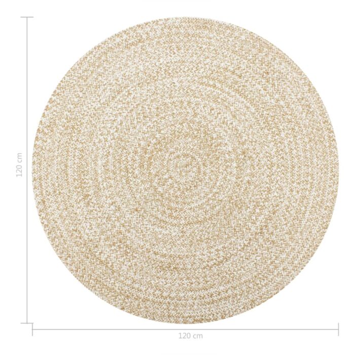 Tapis fait à la main Jute Blanc et naturel 120 cm – Image 4
