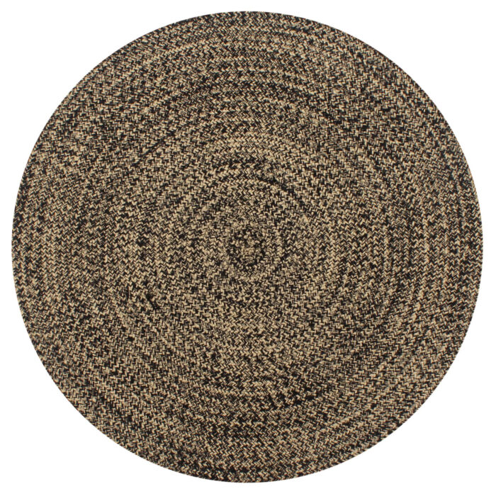 Tapis fait à la main jute noir et naturel 150 cm – Image 1