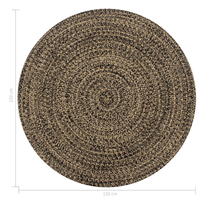 Tapis fait à la main jute noir et naturel 150 cm – Image 4